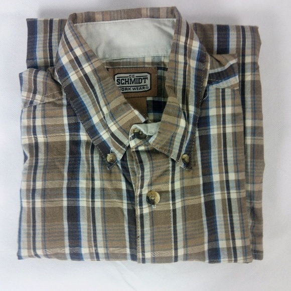 Schmidt Work Wear Button Down Brown Plaid Shirt L - Picture 3 of 6